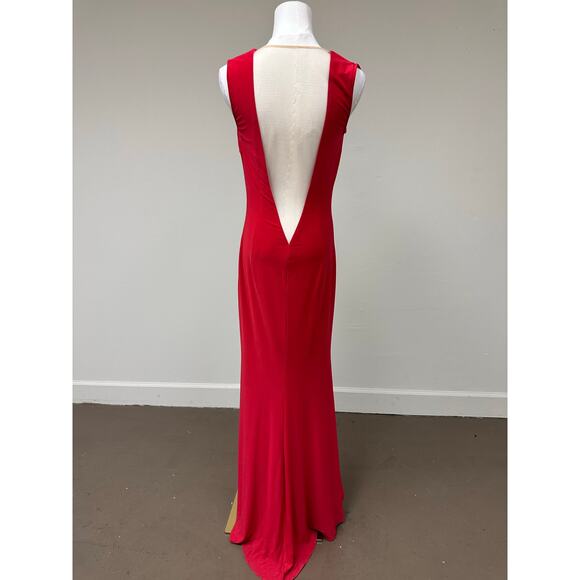 Jovani Sleeveless Plunge V-Neck Fitted Maxi Evening Gown Red Women’s Size 2 - Picture 3 of 9